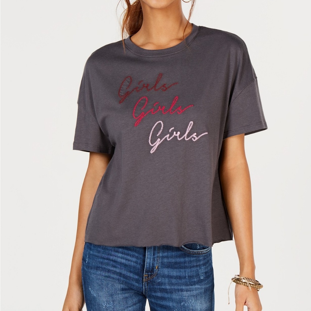 Carbon Copy Graphic Tee Charcoal Sequin Streetwear Girly Edgyโ Medium Casual